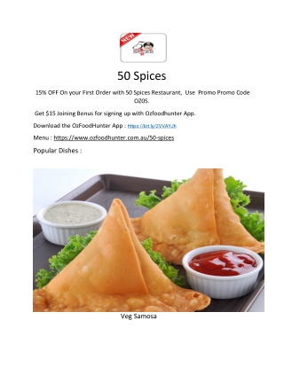 15% Off - 50 spices Indian Restaurant Ashgrove Delivery, QLD