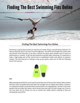 Finding The Best Swimming Fins Online