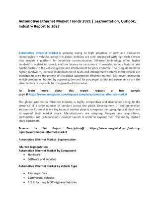 Automotive Ethernet Market Trends 2021