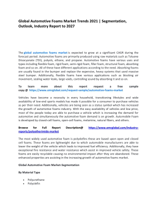 Global Automotive Foams Market Trends 2021