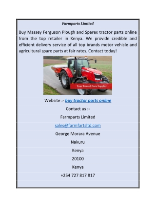 Buy Sparex Tractor Parts Online at Good Price