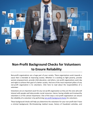 Non-Profit Background Checks for Volunteers to Ensure Reliability