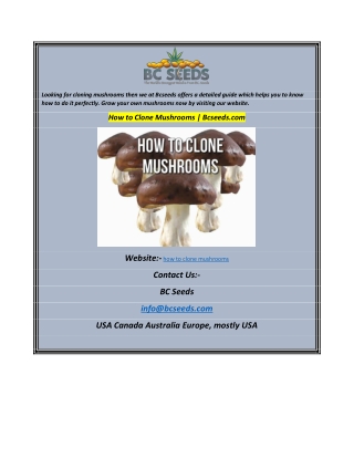 How to Clone Mushrooms  Bcseeds.com