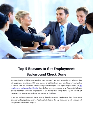 Top 5 Reasons to Get Employment Background Check Done