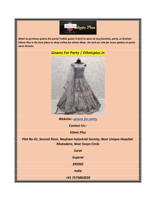 Gowns For Party Ethnicplus.in