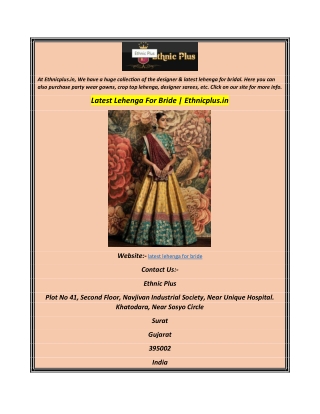 Latest Lehenga For Bride Ethnicplus.in