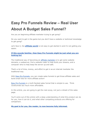 Easy Pro Funnels Review