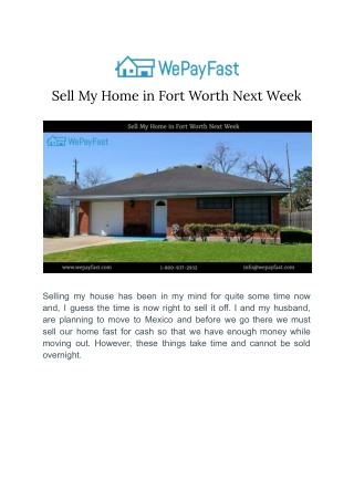 Sell My Home in Fort Worth Next Week