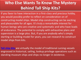 Who Else Wants To Know The Mystery Behind Tall Ship Kits?