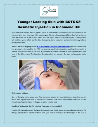 Younger Looking Skin with BOTOX® Cosmetic Injection in Richmond Hill