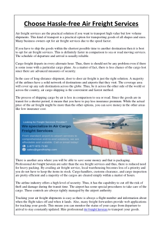 Choose Hassle-free Air Freight Services