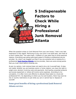 Hiring a Professional Junk Removal Atlanta