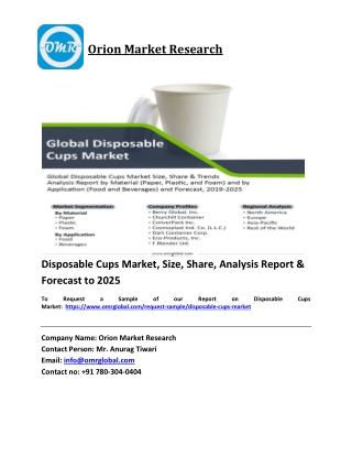 Disposable Cups Market Size & Growth Analysis Report, 2019-2025
