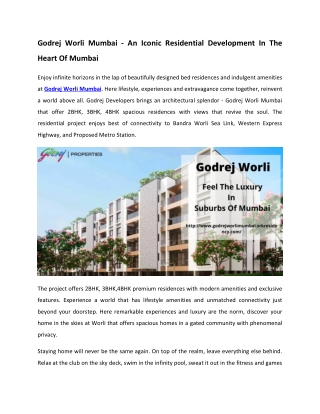 Godrej Worli Mumbai - An Iconic Residential Development In Mumbai