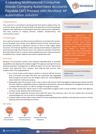 A Leading Multinational Consumer Goods Company Automates Accounts Payable Process with Nividous AP Automation