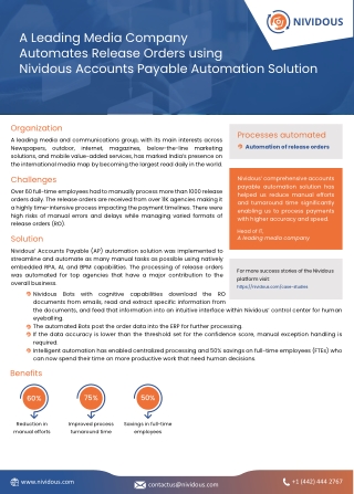 A Leading Media Company Automates Release Orders Using Nividous Accounts Payable Automation Solution
