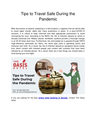 Tips to Travel Safe During the Pandemic