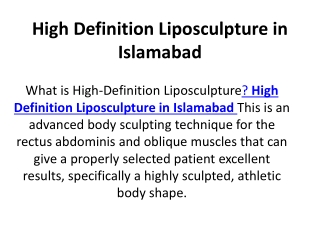 High Definition Liposculpture in Islamabad