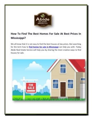 How To Find The Best Homes For Sale At Best Prices In Mississippi?