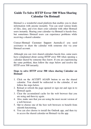 Guide To Solve HTTP Error 500 When Sharing Calendar On Hotmail