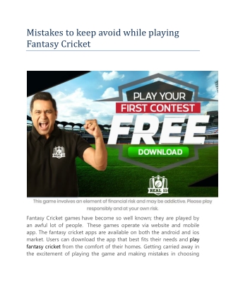 Mistakes to keep avoid while playing Fantasy Cricket