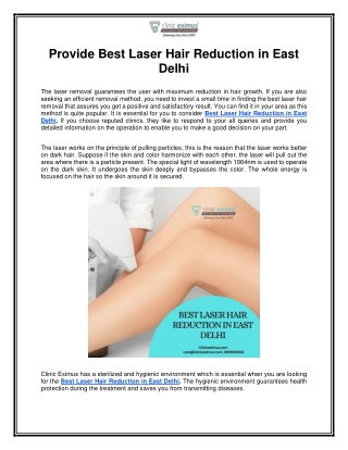 Provide Best Laser Hair Reduction in East Delhi