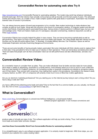 ConversioBot Review for automating sites Try It