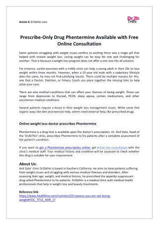 Prescribe-Only Drug Phentermine Available with Free Online Consultation