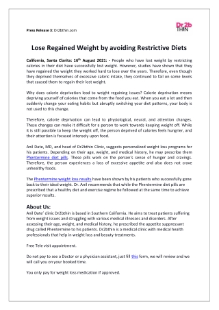 Lose Regained Weight by Avoiding Restrictive Diets