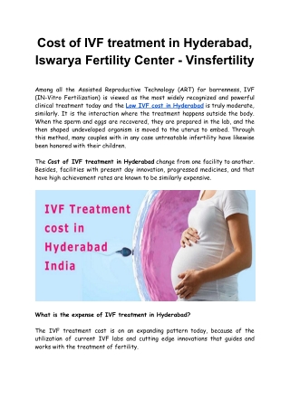 Cost of IVF treatment in Hyderabad, Iswarya Fertility Center - Vinsfertility