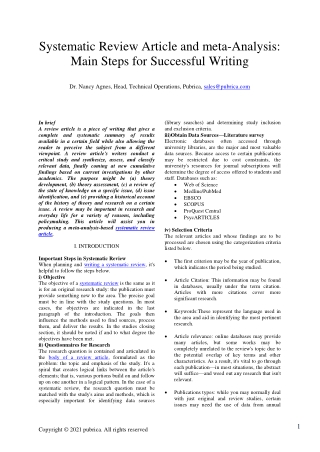 Systematic review article and Meta-analysis .Main steps for Successful writing – Pubrica