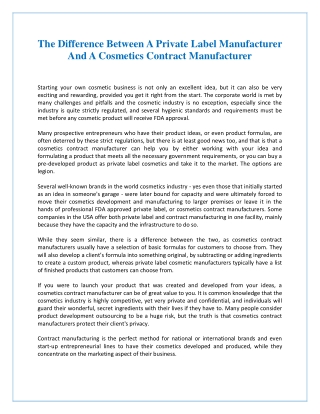 Difference Between Private Label Manufacturer & Cosmetics Contract Manufacturer