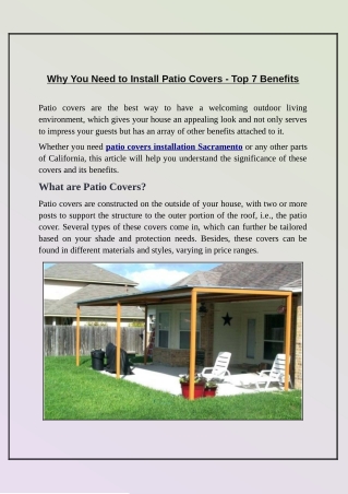 Why Should You Consider Installing Patio Covers? Reasons and their Benefits.