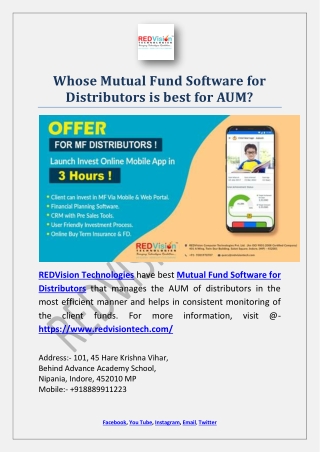 Whose Mutual Fund Software for Distributors is best for AUM