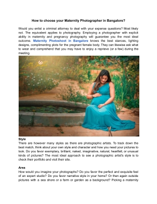 How to choose your Maternity Photographer in Bangalore