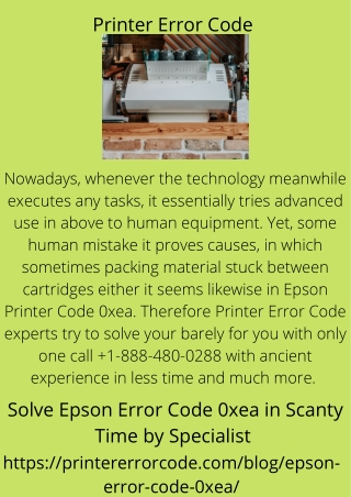 Solve  Epson Error Code 0xea in Scanty Time by Specialist