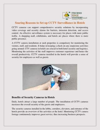 Soaring Reasons to Set up CCTV Surveillance in Hotels