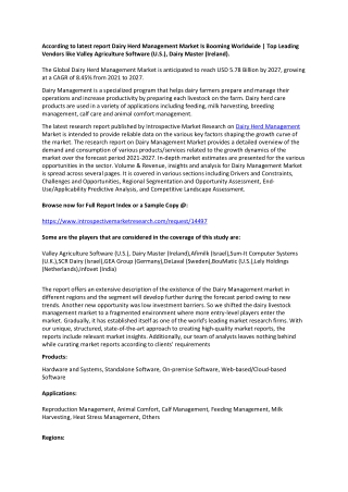 Dairy Herd Management Market by 2027