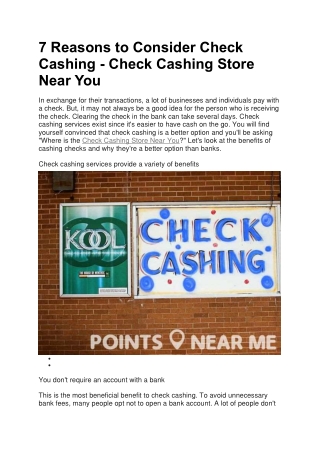 7 Reasons to Consider Check Cashing - Check Cashing Store Near You