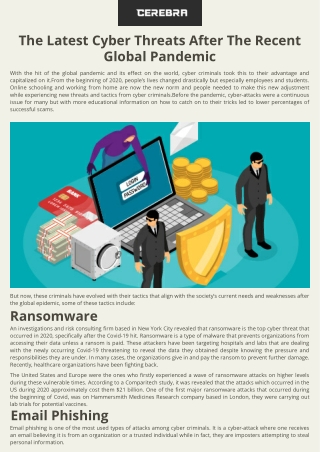 The Latest Cyber Threats After The Recent Global Pandemic