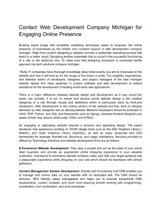 Contact Web Development Company Michigan for Engaging Online Presence