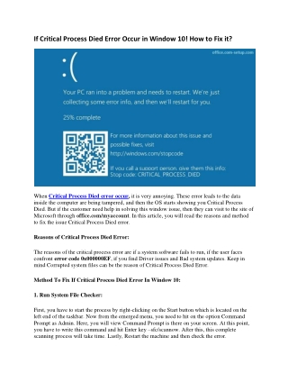 How to Fix Critical Process Died Error Occur in Window 10?