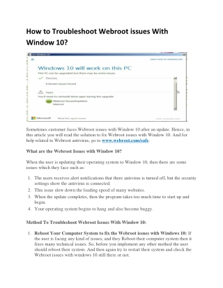 How To Resolve Webroot issues With Window 10? Webroot.Com/Safe
