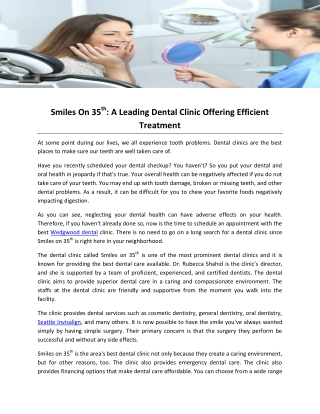 Smiles On 35th-A Leading Dental Clinic Offering Efficient Treatment