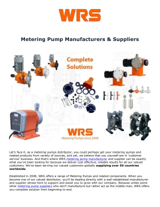 Metering Pump Supplier - WRS PTE LTD
