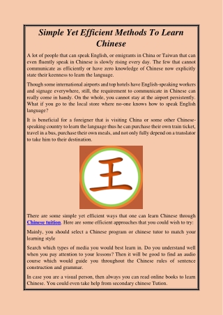 Simple Yet Efficient Methods To Learn Chinese