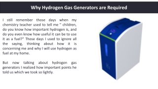 Why Hydrogen Gas Generators are Required