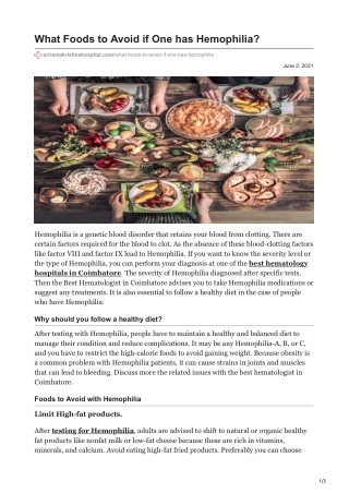 What Foods to Avoid if One has Hemophilia