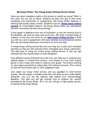 My Essay Writer- The Cheap Essay Writing Service Online