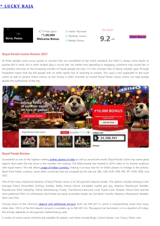 Royal Panda Casino Review 2021